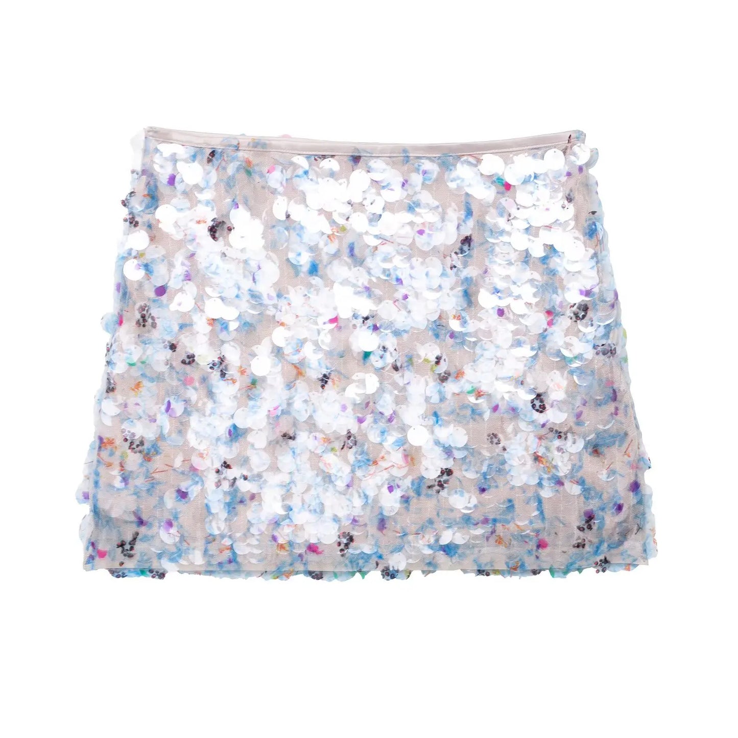 Women Y2K With Sequined Solid A-Line Mini Skirt Side Zipper High Waist Female Chic Lady Casual Skirts