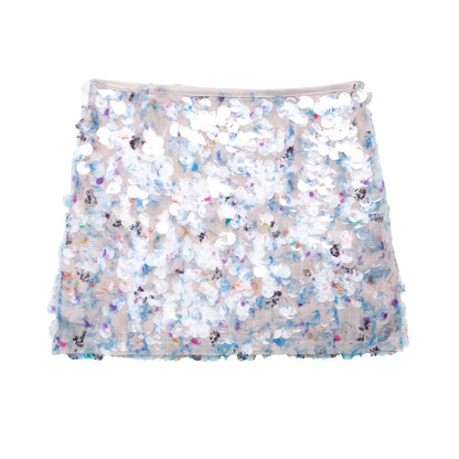 Women Y2K With Sequined Solid A-Line Mini Skirt Side Zipper High Waist Female Chic Lady Casual Skirts