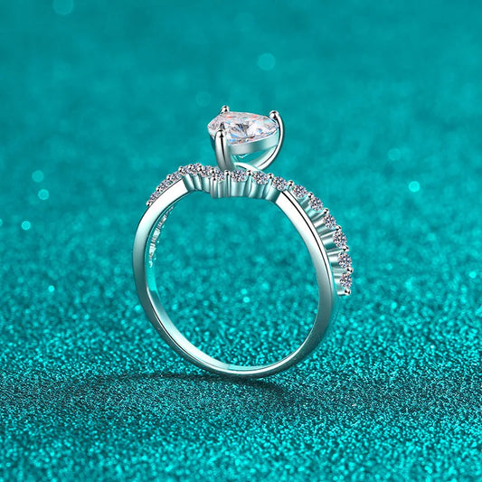 Stackable V Shape Moissanite Wedding Rings for Women Daily Wear Diamond Alternative Heart Cut Band 925 Sterling Silver