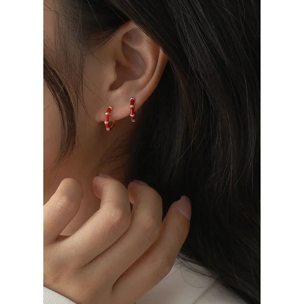925 Sterling Silver Earring Colorful Dripping Oil Material Ear Ring Ear Buckle Rhombus Shape Trend Wild Girl Women Boy Ear Jewel