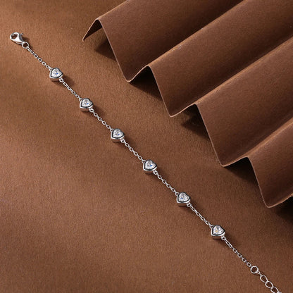 Certified 4mm Bezel Set Heart Cut Moissanite Diamond Bracelets for Women 100% S925 Silver Charm Bracelet Wrist Chain Adjustable