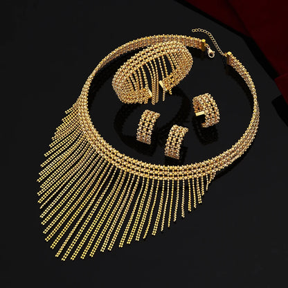 Conjunto de Joias de Casamento de Luxo Dubai Nigéria Conjuntos de Joias Nupciais para Mulheres Festa Colar de Cobre Banhado a Ouro com Contas de Borla