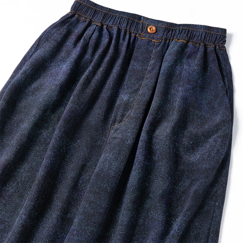 Women Pants 100% Mulberry Silk 16 momme Silk Loose Type Wide Leg Navy Jeans Printed Long Pants Trousers With Pockets L XL M1155