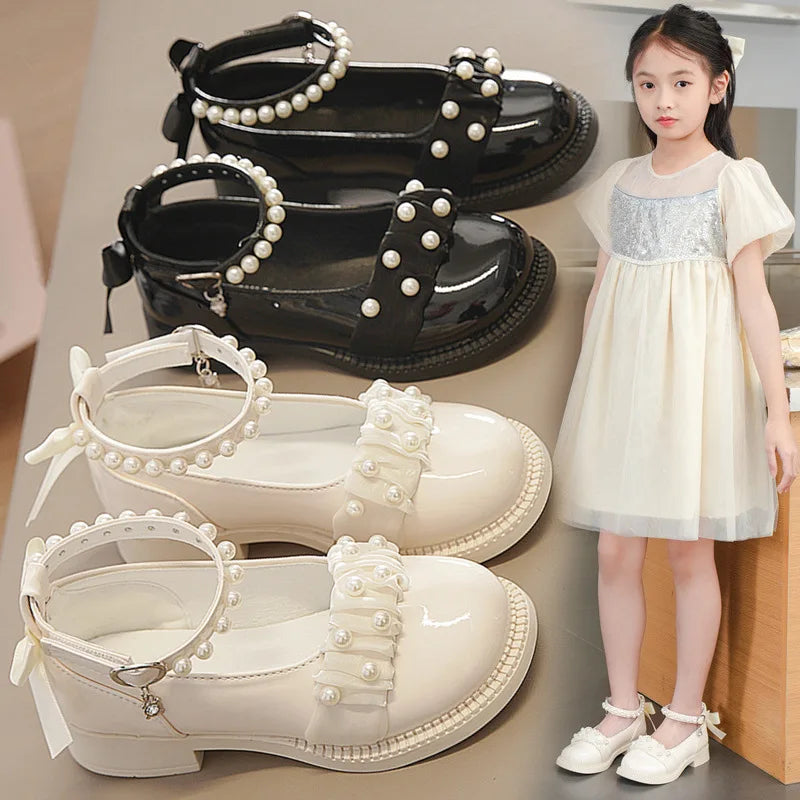 Girl's Mary Janes Organza Beautiful Sweet Children Princess Shoes Three Colors Cover Toe Ankle Strap 26-36 Kids Autumn Shoes
