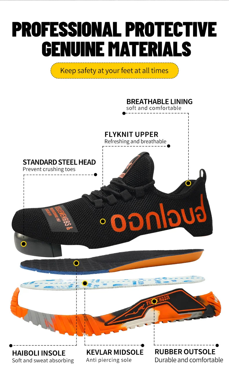 Fashion Sports Shoes Work Boots Puncture-Proof Safety Shoes Men Steel Toe Shoes Security Protective Shoes Indestructible