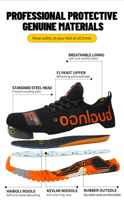 Fashion Sports Shoes Work Boots Puncture-Proof Safety Shoes Men Steel Toe Shoes Security Protective Shoes Indestructible