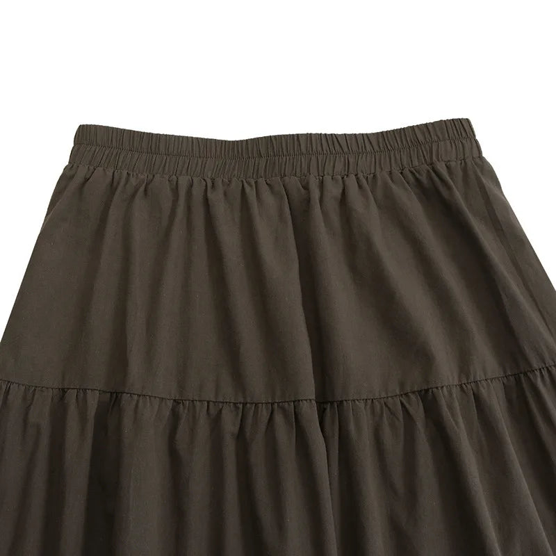 2025 Spring Summer Solid Skirts Vintage Women's Ruffle Sundress Casual Elastic Waist Long Vestidos Female Robe Femme Oversized