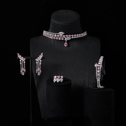 Luxury Choker Neck Necklaces Gift Set for Women Jewelry Sets Unique Color Cubic Zirconia Wedding Accessories