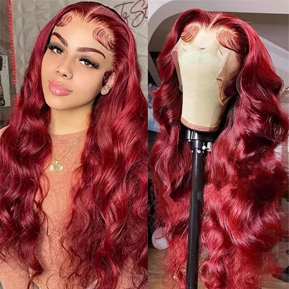 250 Density 99J Burgundy 13x6 Lace Frontal Human Hair Wigs Brazilian Colored 30 42 Inch Body Wave Lace Front Wigs Human Hair