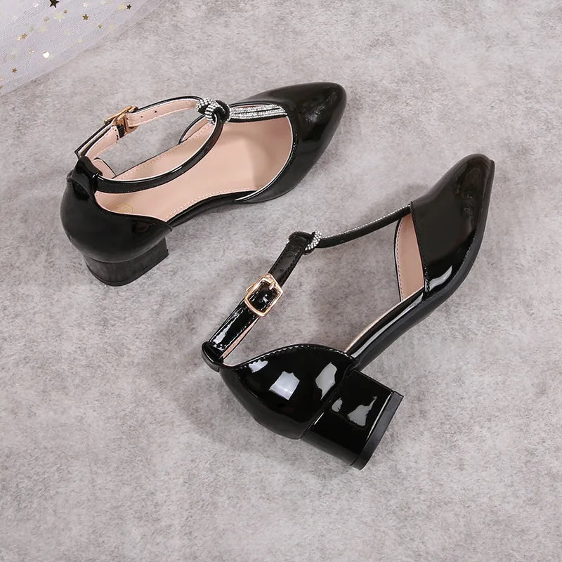 Children's Thick Heel Sandals Summer New Pointed-toe Girls' Crystal Princess Shoes Fashion Children's High-heeled Leather Shoes
