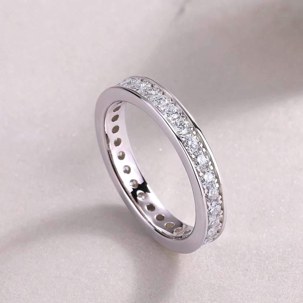 D VVS1 All Moissanite Ring S925 Silver Plated 18k White Gold Fine Eternity Bands Engagement Wedding Rings for Women Man