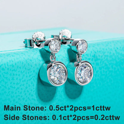 1.2cttw D Color Moissanite Drop Earrings 18K Gold Plated 925 Sterling Silver Stud Bezel Earrings Women Gifts Wholesale