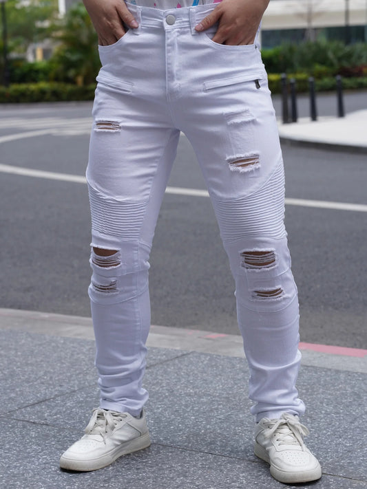 Fashionable Distressed Men's Jeans  White Color  Versatile And Easy To Match  Promotion Offer  Free Shipping To Your Home