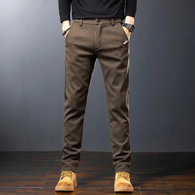 Men's Pants Casual Cotton Solid Color Spring Autumn Straight Business Work Pants High Quality Fashion Black Grey Trousers