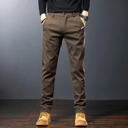 Men's Pants Casual Cotton Solid Color Spring Autumn Straight Business Work Pants High Quality Fashion Black Grey Trousers