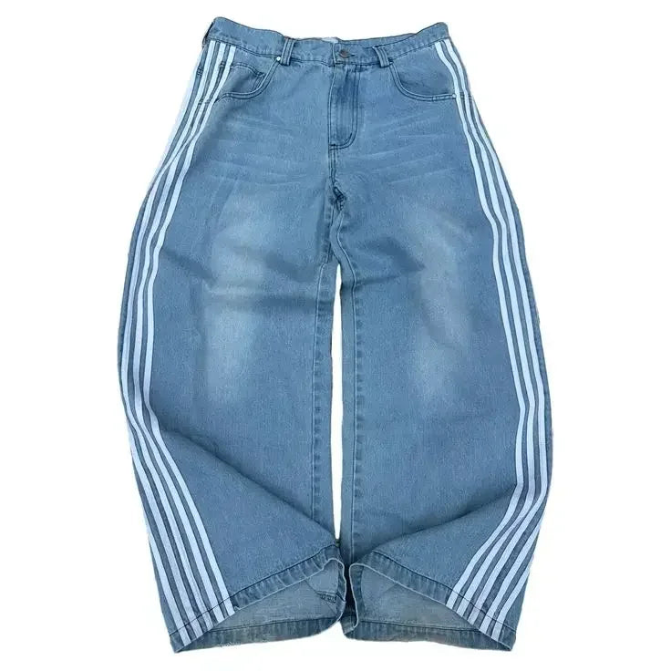 High Street Cool Personality American Style Denim Trousers Niche Fashion Baggy Washed Distressed Wide-leg Straight Jeans