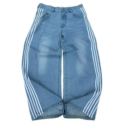 High Street Cool Personality American Style Denim Trousers Niche Fashion Baggy Washed Distressed Wide-leg Straight Jeans