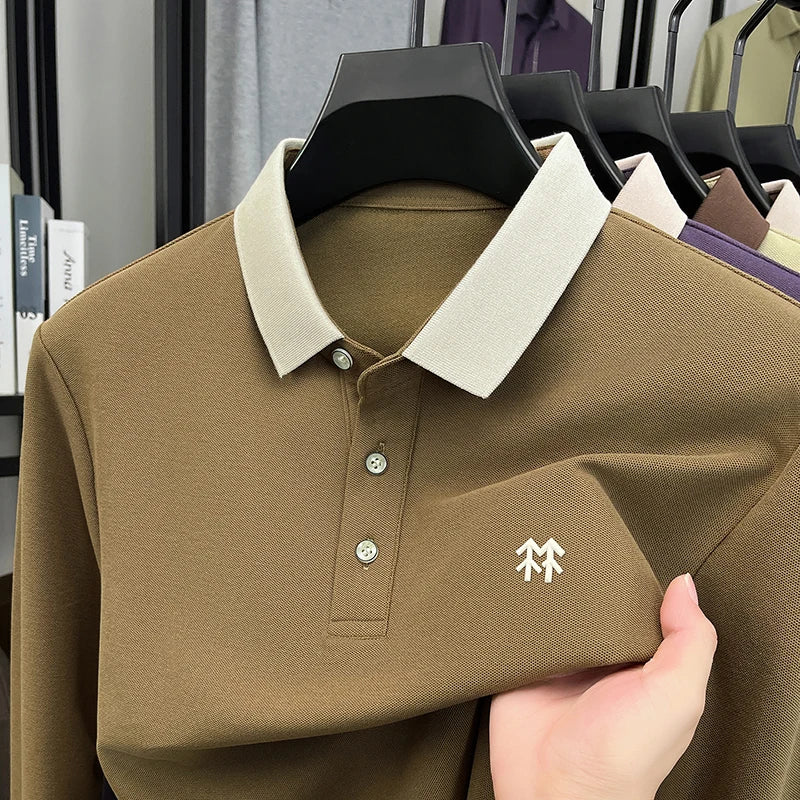 Design Brand Men's Polo Shirt Lapel Exquisite Embroid Long Sleeve Autumn New Breathable T-Shirt Business Leisure Trend Men'swear