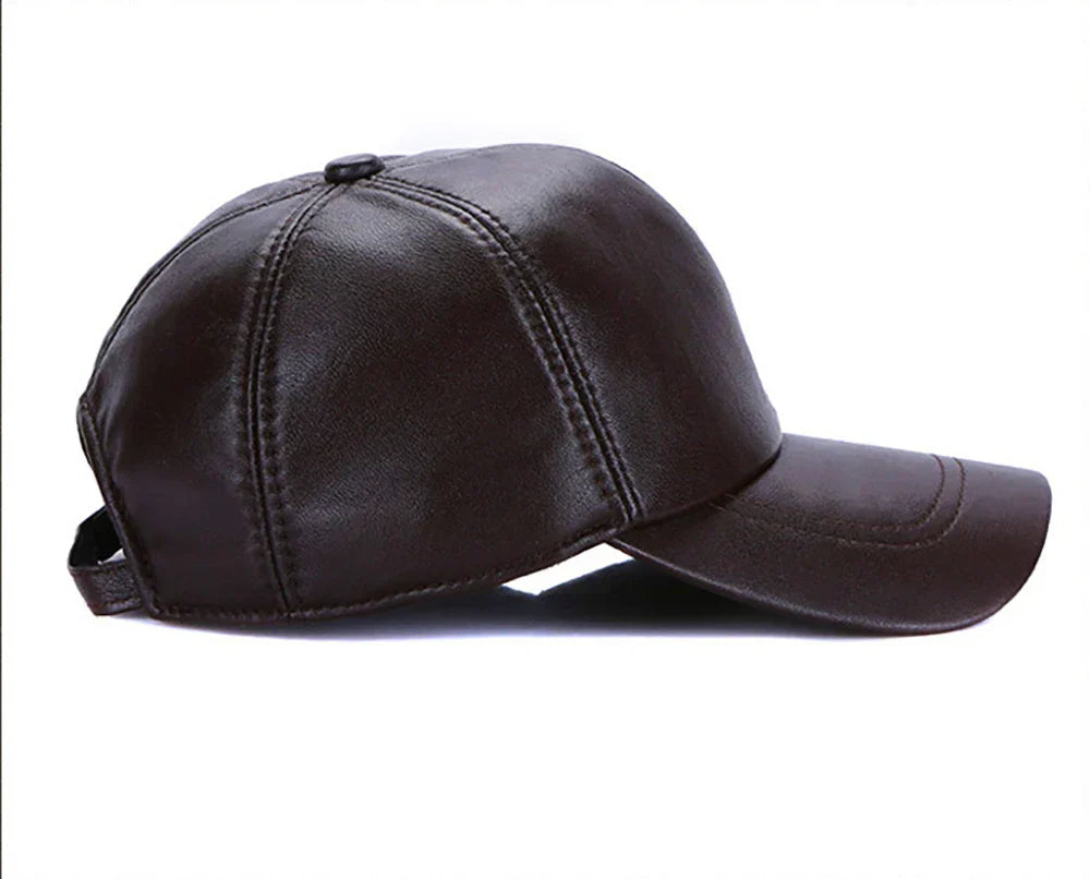 New 2026 Street Hip Hop Hat Leather Hat Fashion Adult Leather Hat Men's Warm Leather Baseball Cap Male Men Outdoor Windproof Hat