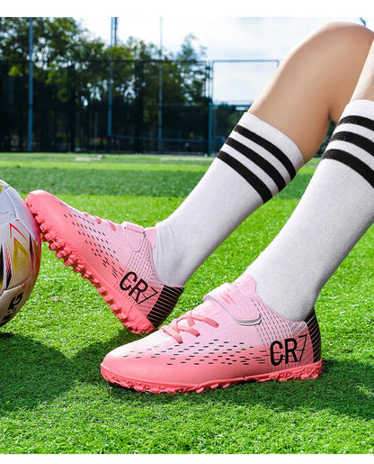 New Hot Children Football Boots Outdoor Trainers Soccer Shoes for Kids Boys Girls Hook Loop Football Cleats Futsal Sneakers28-39