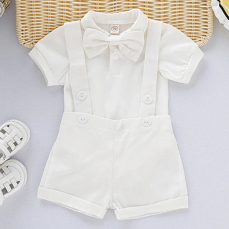 Summer Kids Baby Boys Short Sleeve Rompers + Braces Shorts Clothing Sets Baby Boys Gentleman Children's Clothes Suit