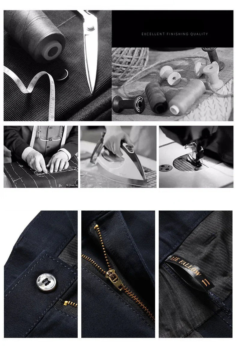 Mens Summer Thin Autumn Thick 100% Cotton Suit Pant Slacks High Waist Straight Loose Bland Solid Casual Business Pants GOZBKF