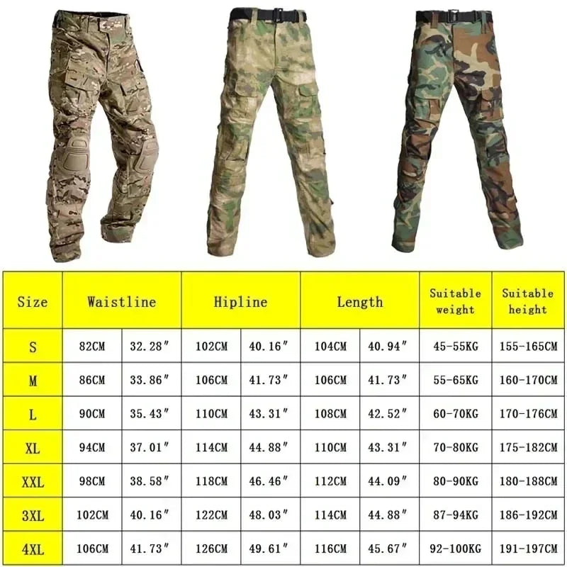 Camouflage Hunting Tactical Pants Training Wear-resistant Hiking Pants Hunting Outdoors Camping Cargo Pant with Knee Pads New