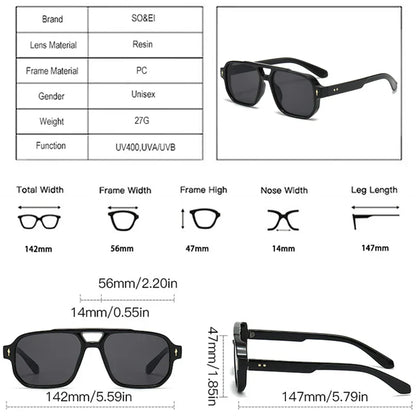 Vintage Double Bridges Men Square Sunglasses Fashion Clear Ocean Lens Eyewear Women Trending Rivets Sun Glasses UV400