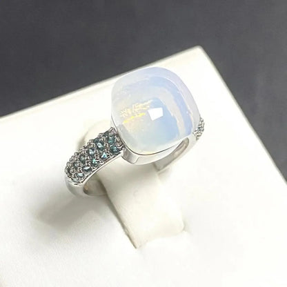 10.6mm Classic Ring for Women Light Blue Zircon Blue Topaz Candy Water Drop Crystal Ring Platinum Plated Jewelry Gift