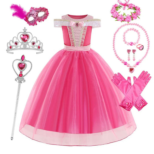 3 4 5 6 7 8 Yrs Sleeping Beauty Carnival Dress up Girls Aurora Cosplay Halloween Apparel Princess Toddler Christmas Ball Gown