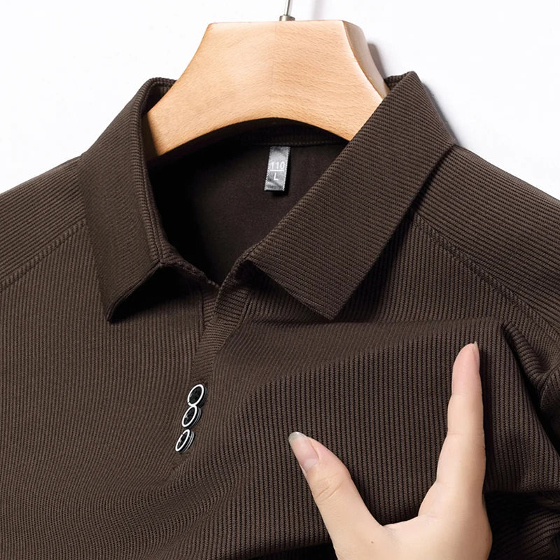 High quality brand long sleeve men's polo shirt autumn fashion customization high-end slim fit top casual business T-shirt