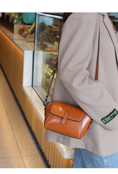 Women's Small Phone Bag Fashionable Oil Wax Cowhide Leather Handbag Versatile and Simple Shoulder Bag High Quality Crossbody Bag