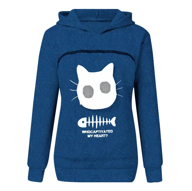 S-3XL Gatos Amantes de Moletom Canguru Cães Pet Pata Dropshipping Pulôveres Bolsa Carinho Peixe Bolso Canguru