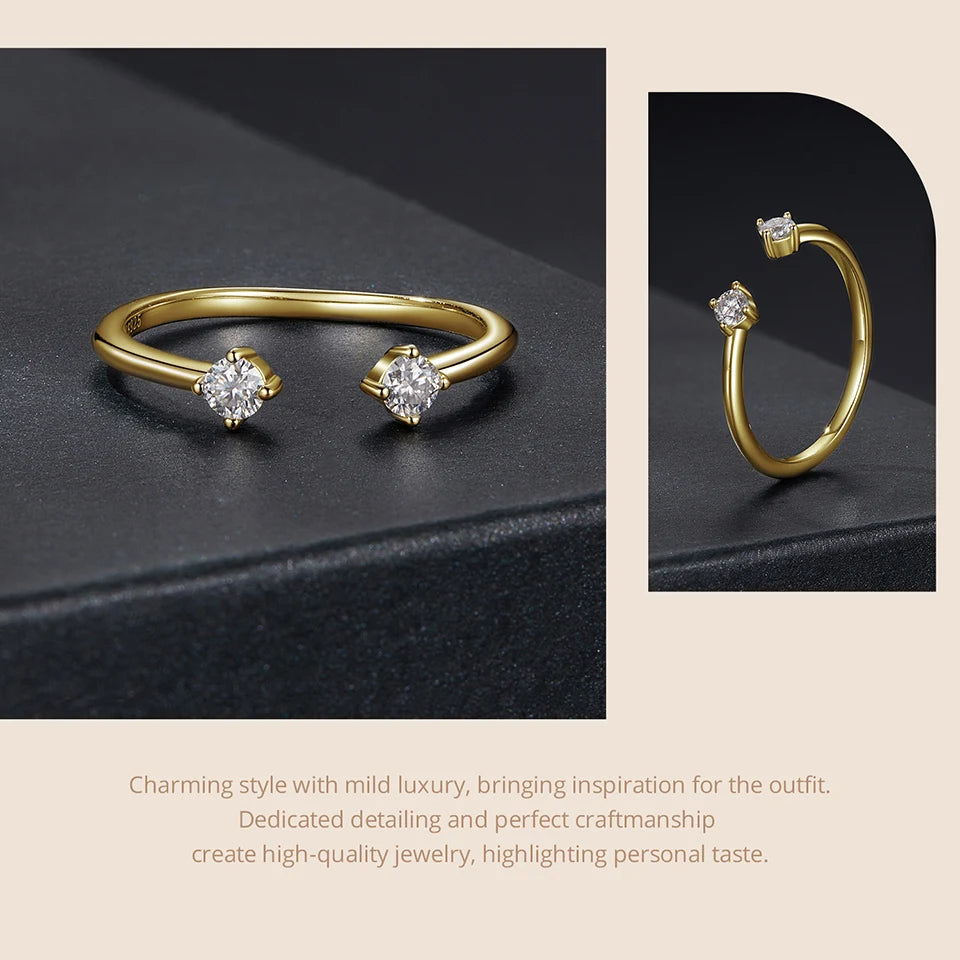 Moissanite White Gold Plated Adjustable Ring 925 Sterling Silver Exquisite Open Ring for Women Fine Jewelry Gift