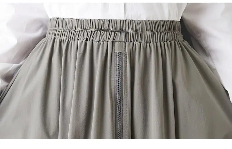 2026 New Solid Color Spring And Summer Feminine Temperament Zipper Fashion Loose Irregular Drawstring Elegantankle-length Skirt