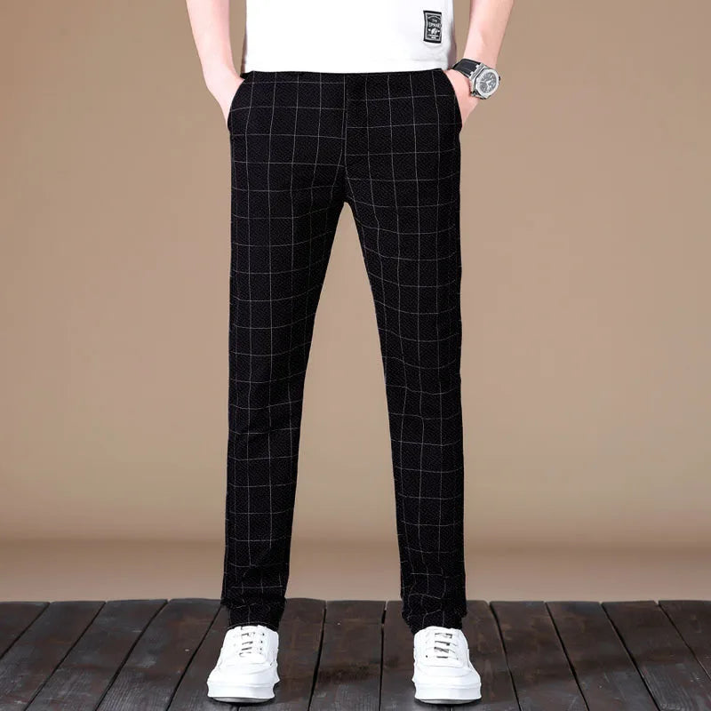 Business Ice Silk Pants Straight Elastic Waist Black Gray Trousers Breathable Simple Male Clothing Casual Suit Pants AII seasons