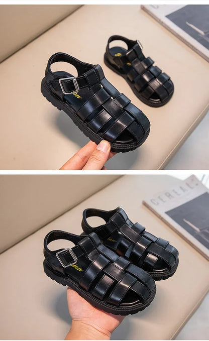 Children Hollow Out Shoes Boys Girls Roman Shoes British Style Non-slip Fashion Kids Toes Capped Shoes Peep Toe Solid Color