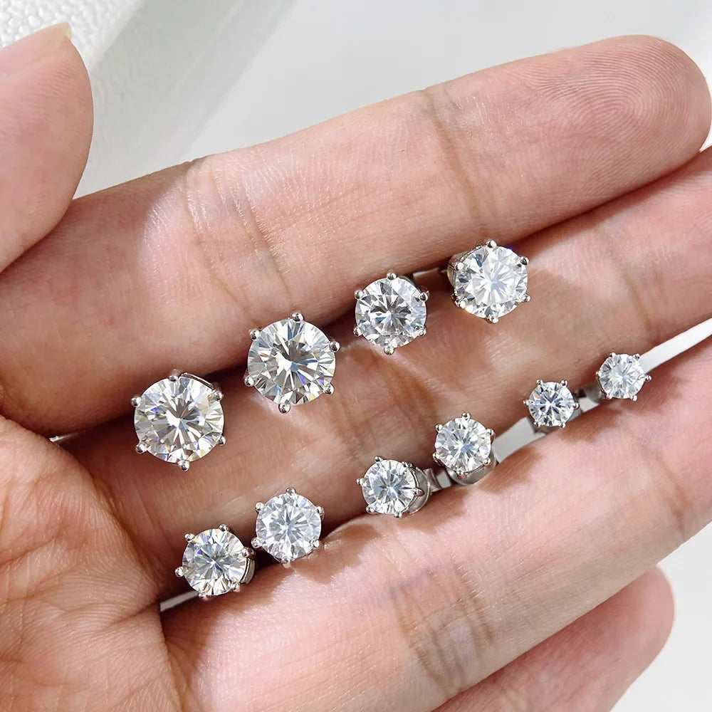 0.3-2 Carat Moissanite Stud Earrings S925 Silver Lab Diamond Earrings For Women Man Party Fine Jewelry