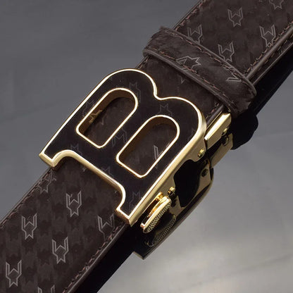 High Quality Automatic Buckle belts men Golden buckle fashion Waist Strap genuine leather Cowskin cintos masculinos B letter