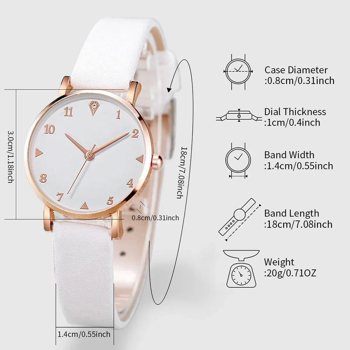 6PCS/Set Fashion Women's Watch Leather Band Quartz Watches Double Heart Jewelry Set(Without Box)