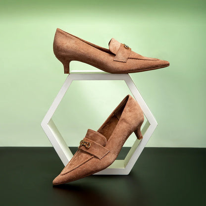 Women's Pointed Toe Leather Shoes Low Heel Casual Shoes Spring and Autumn Fashion Trend Shoes Retro Style Brown