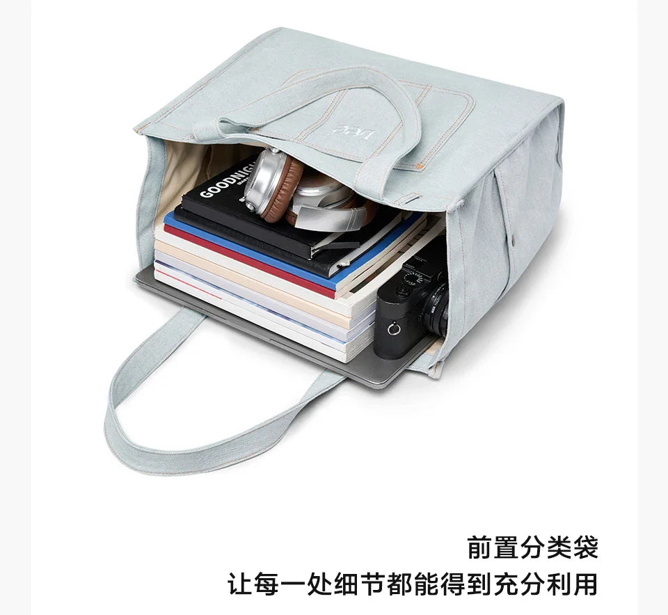 Multiple Pockets Large Capacity Denim Tote Bag Women Trend Commuting Work Shopping Ladies Jeans Handbag Utility Traveling