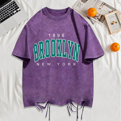 1898 Brooklyn New York Print Washed Holes T-Shirts Men Summer T-Shirt Breathable Fashion Clothing Mans Casual Cotton Streetwear