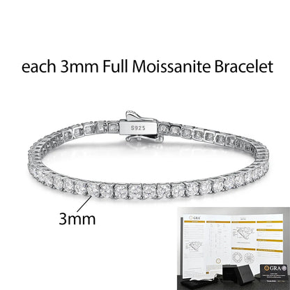 2-5mm Man Moissanite Tennis Bracelet S925 Sterling Silver for Women Full Lab Diamond sparkling Wedding Party Jewelry