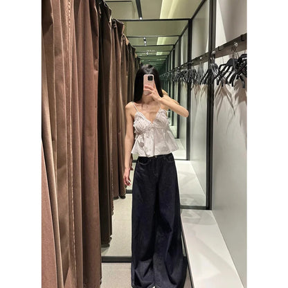America High Waist Black High Streetwear American Casual Wide Leg Pants Women Jeans Plus Size Basic Baggy Retro Straight Trouser