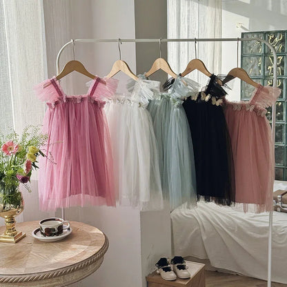 Vestidos de Tule de Malha de Princesa para Meninas, Tutu, Vestido de Aniversário de Sereia com Borboletas 3D para Crianças de 1 a 6 Anos, Vestido de Princesa Infantil