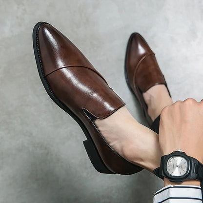 Casual Leather Shoes Large Size Men Business Shoes 2026 New Slip on Pointed leather Loafers Hand Polished Leather Casual Shoes