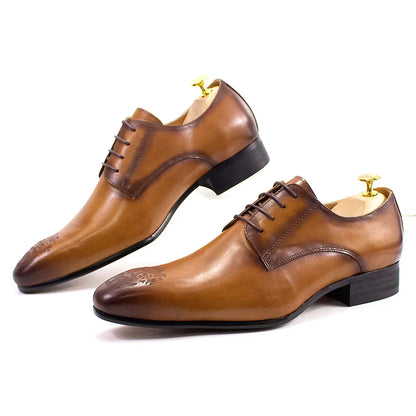 Classic Business Shoes Men Oxford Derby Genuine Leather Pointed Toe Fashion Lace Up High Quality Office Wedding Formal Shoe Male