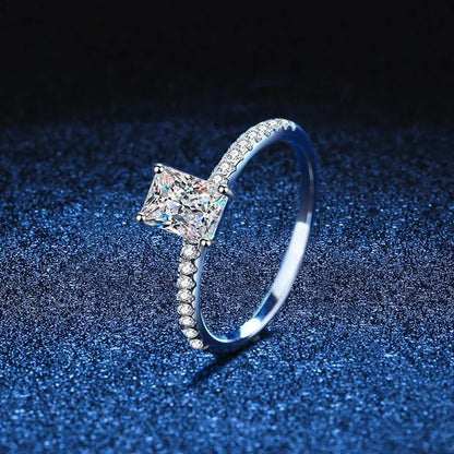 1CT  Moissanite Ring for Women Emerald Radiant Cut Diamond Wedding 925 Silver White Gold Plated  Rings Fine Jewelry