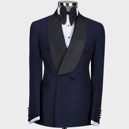 Men Suit 2 Pieces Black With Bright Lapel Double Button For Wedding Banquet Work Office Business Casual Jacket With Pants